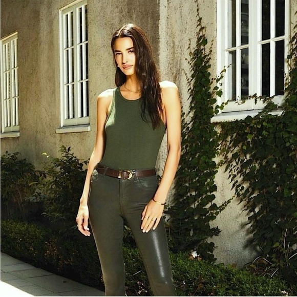 NWT L'AGENCE Faux Leather Contrast Thread High Waist Coated Skinny Ankle Jean 25 - Picture 4 of 12